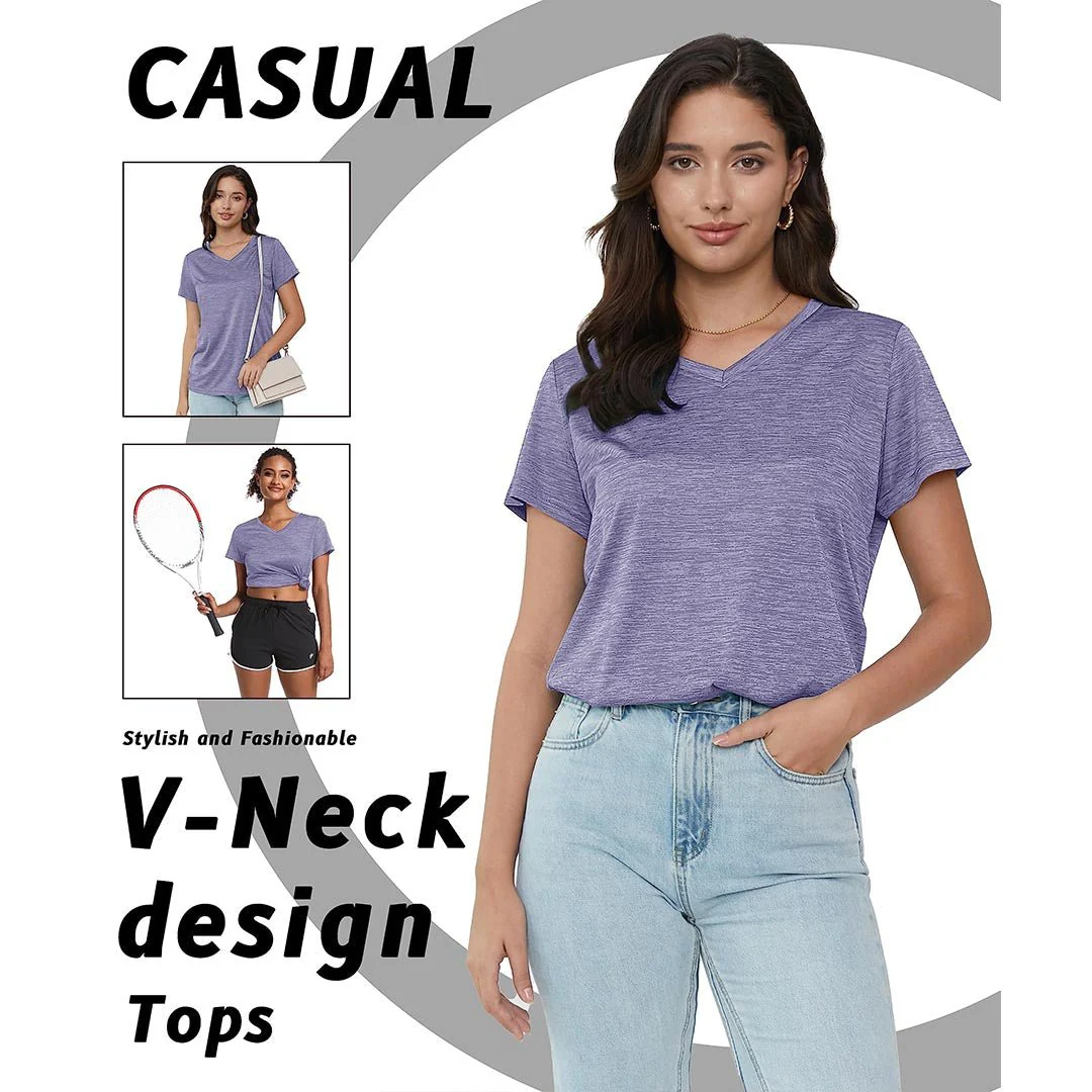 Women's Quick Dry Athletic V-Neck Yoga Gym T-shirts