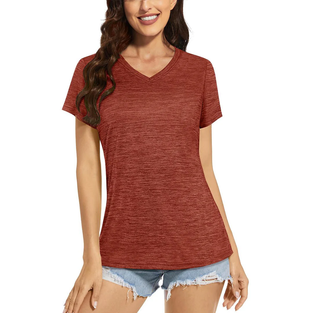 Women's Quick Dry Athletic V-Neck Yoga Gym T-shirts
