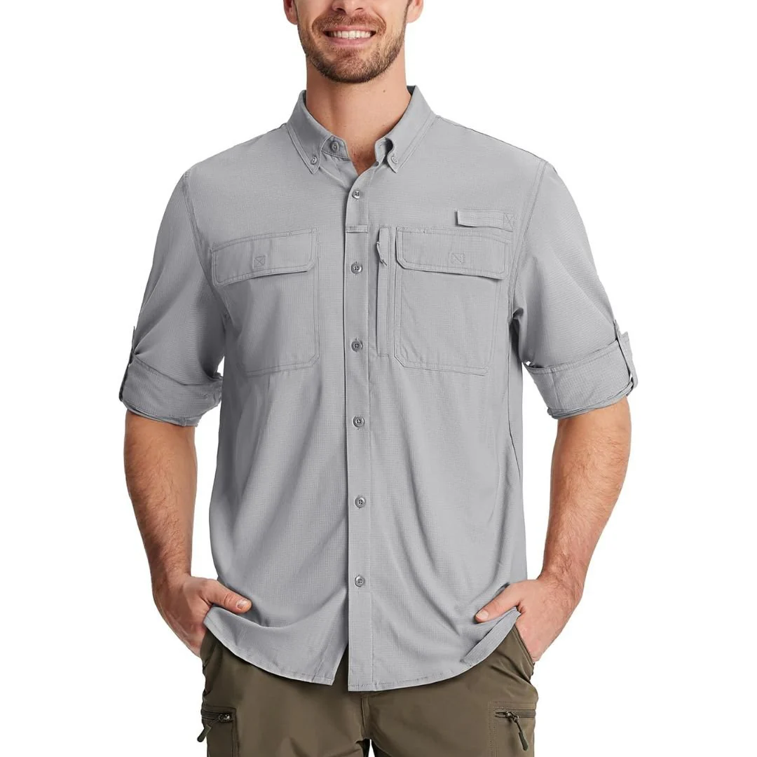 Men's Fishing Shirts UPF50+ Sun Protection Shirts with Zipper Pockets