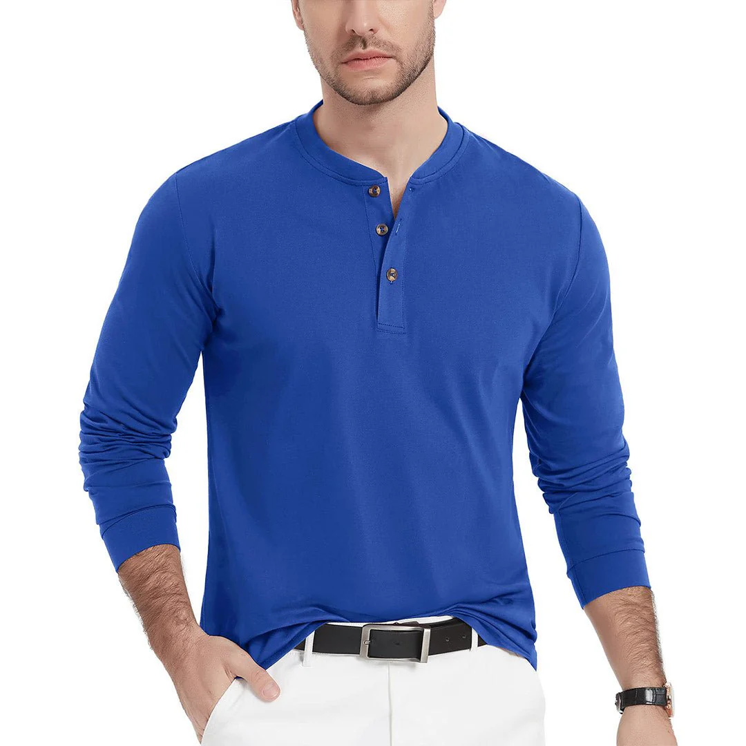 Men's Henley Long Sleeve Cotton Casual Moisture Wicking Shirts