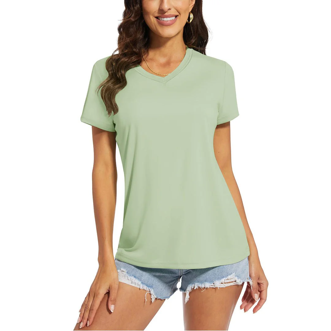Women's UPF 50+ Sun Protection V-Neck Quick Dry Short Sleeve T-shirts