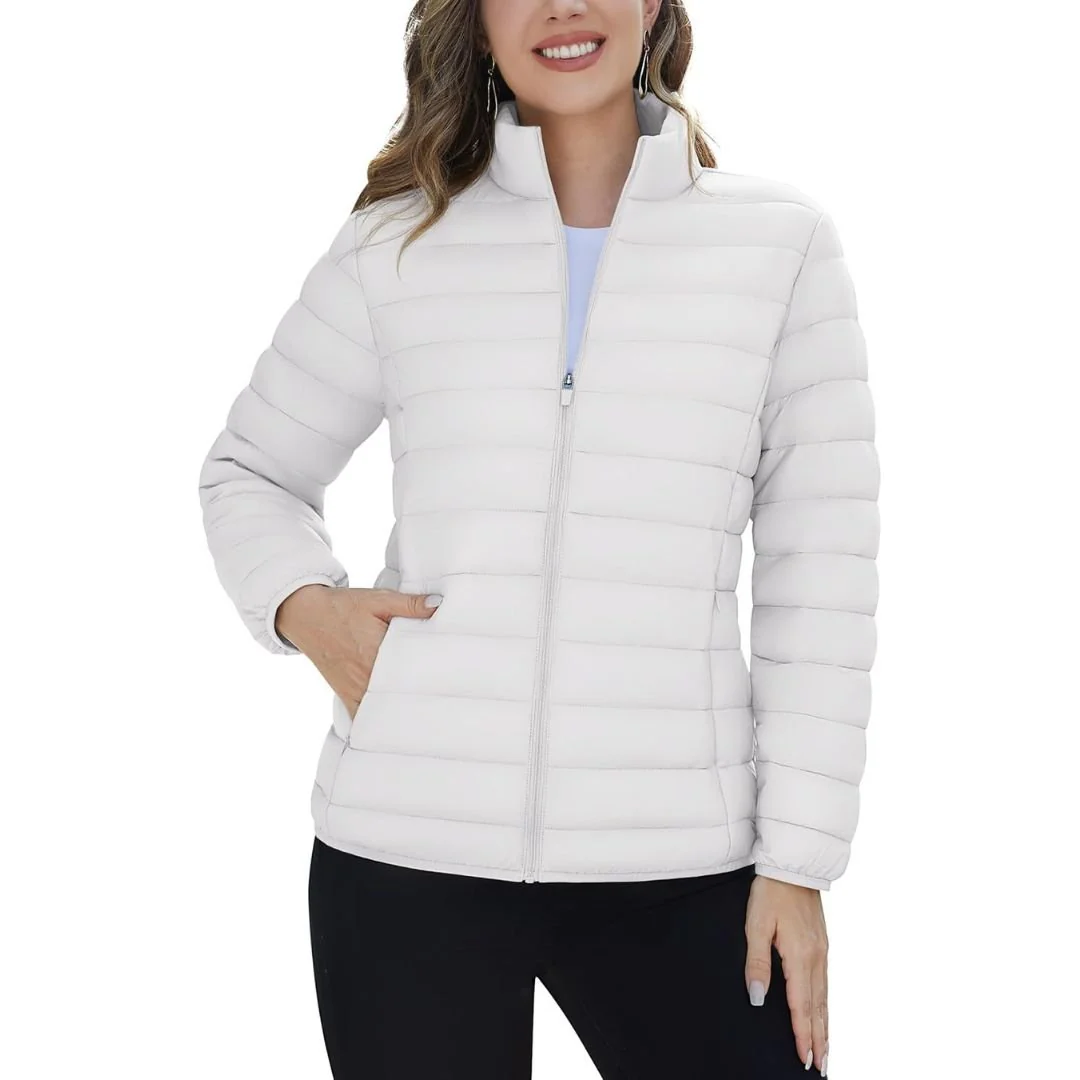 Womens Puffer Jacket Quilted Lightweight Coat Warm Winter with 4 Pockets