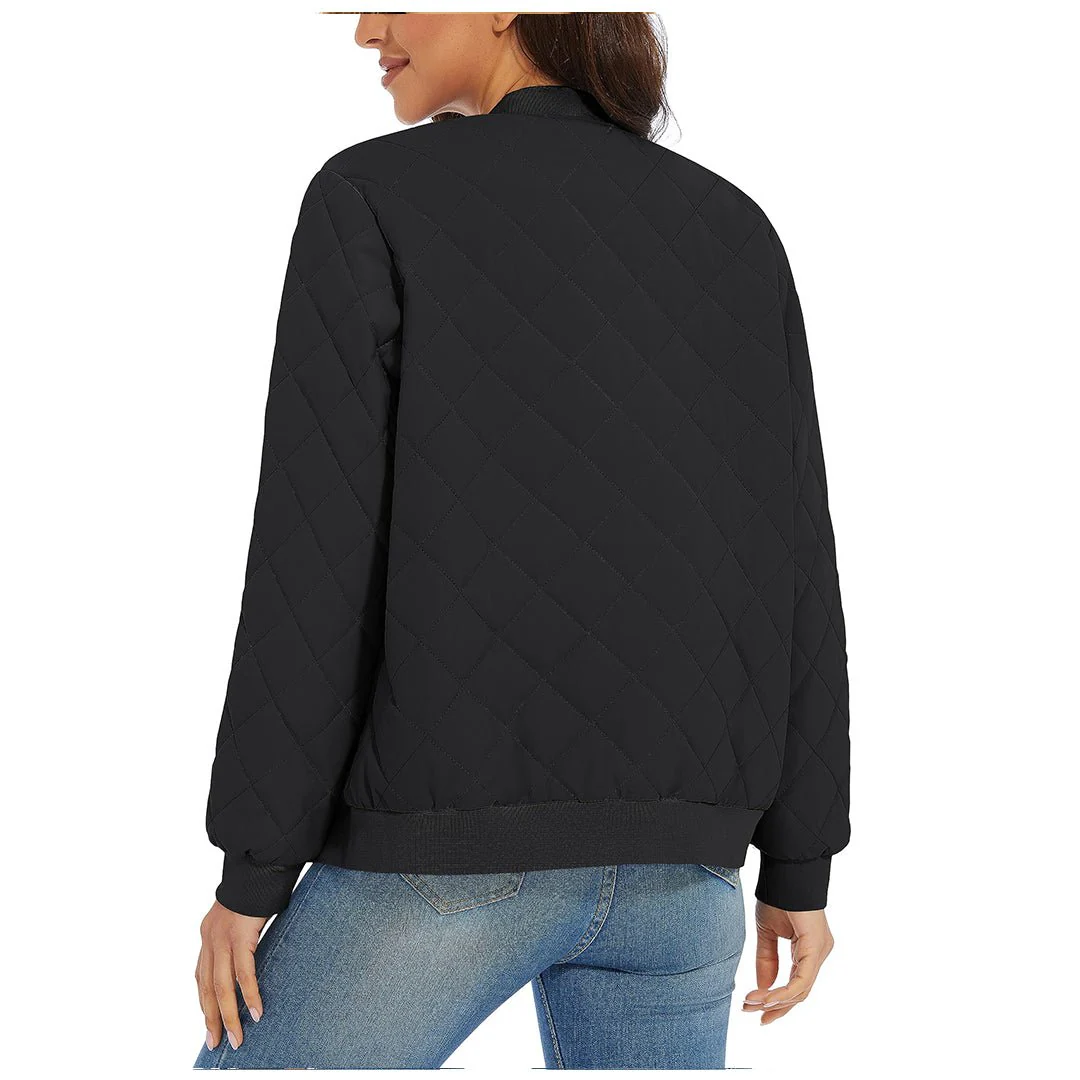 Women's Diamond Quilted Jackets Lightweight Casual Bomber Jacket