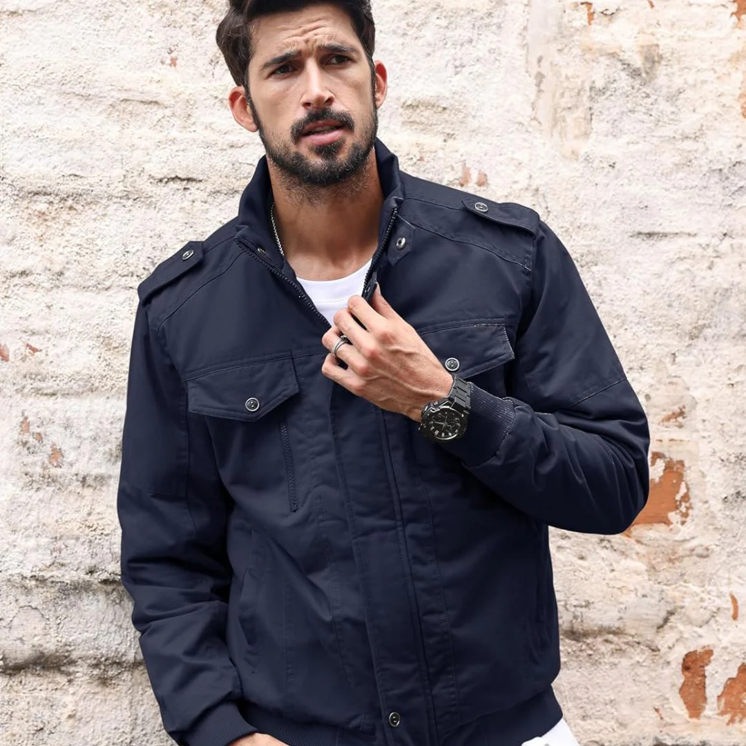 Men's Winter Jacket-Fleece Cotton Casual Cargo Bomber Jacket