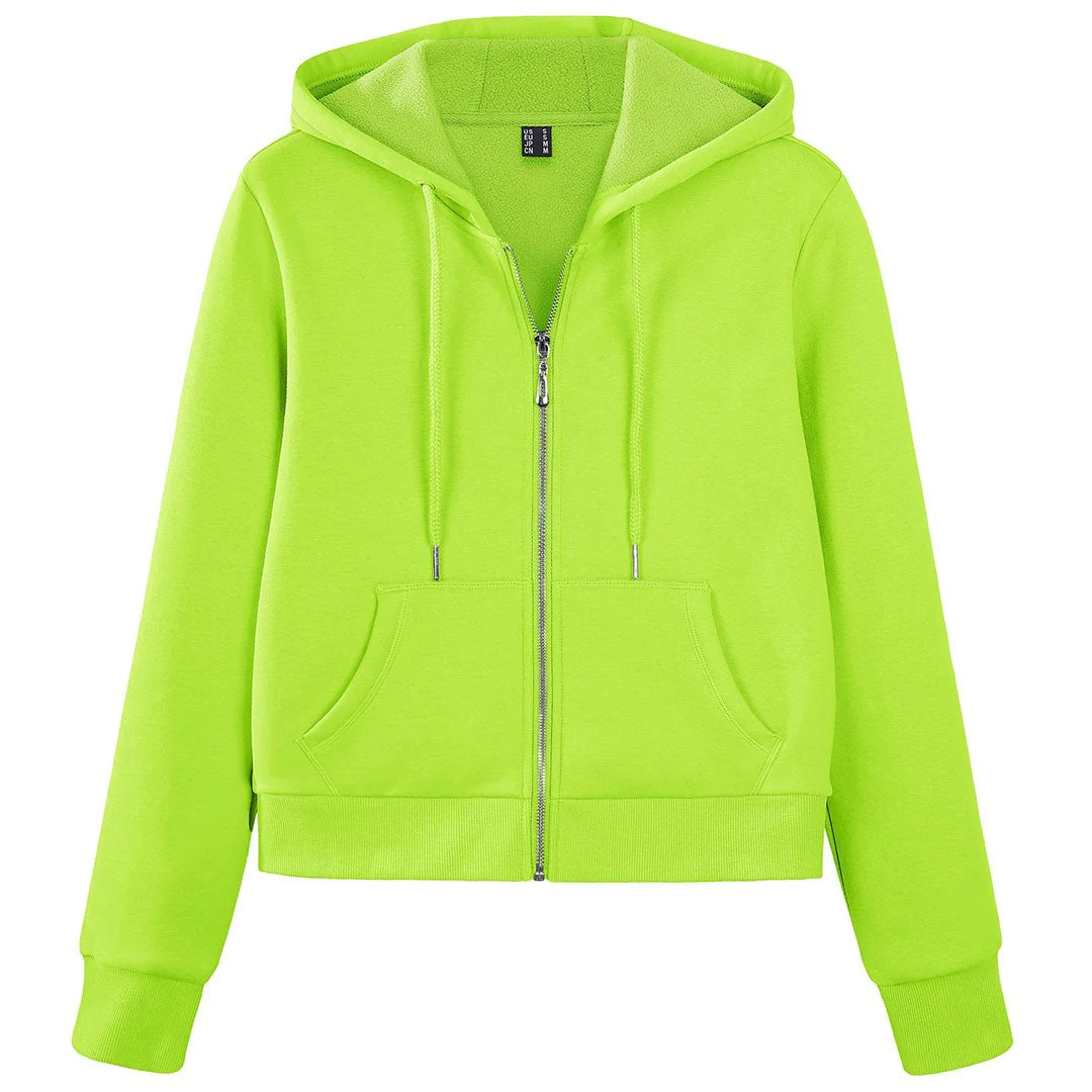 Women's Fleece Lined Full Zip Crop Tops Hoodies
