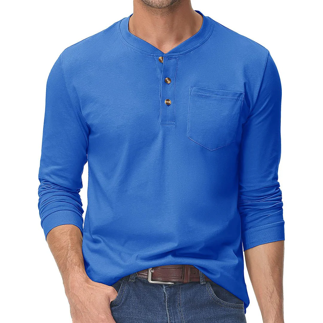 Men's Cotton Henley Moisture Wicking Casual Shirts Long Sleeve