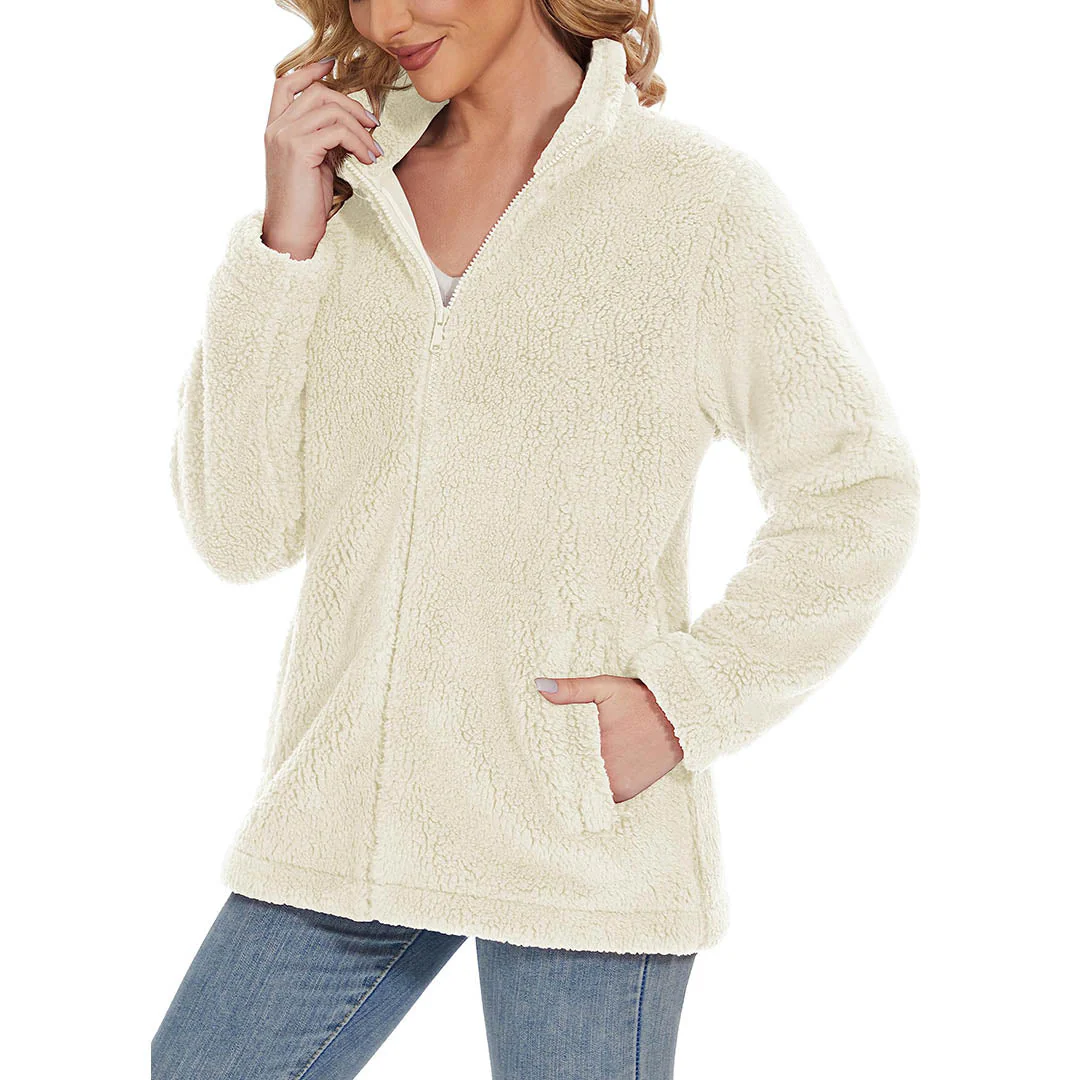 Women's Sherpa Fleece Full Zip Fuzzy Jackets