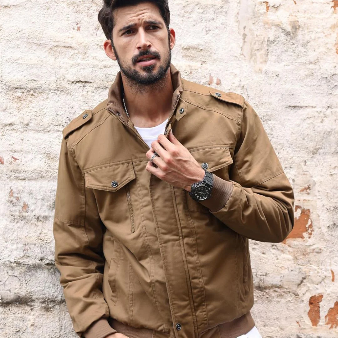 Men's Winter Jacket-Fleece Cotton Casual Cargo Bomber Jacket