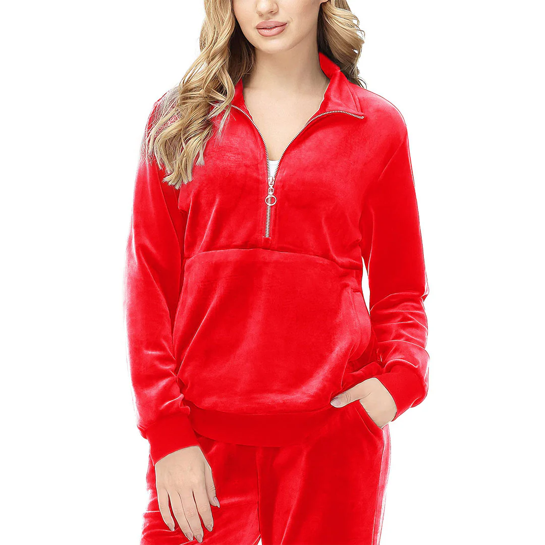 Women's Half Zip Velour Pullovers