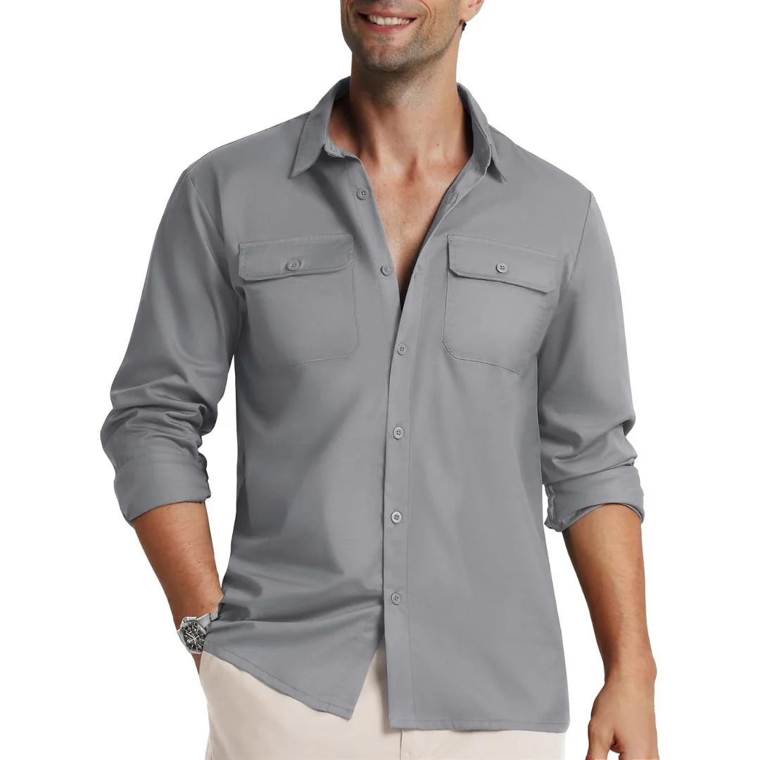 Men's Cotton Casual Button-Up Long Sleeve Shirts