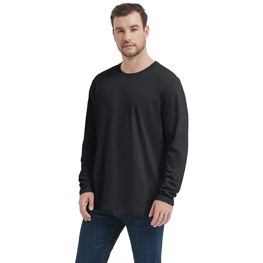 Men's Cotton Solid Color Classic Casual Long Sleeve T-shirt