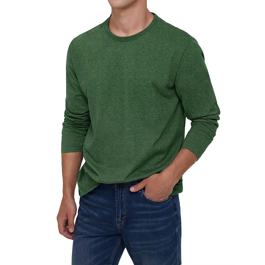 Men's Cotton Solid Color Classic Casual Long Sleeve T-shirt