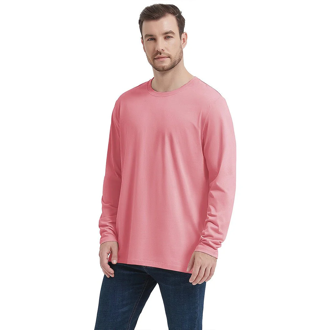 Men's Cotton Solid Color Classic Casual Long Sleeve T-shirt
