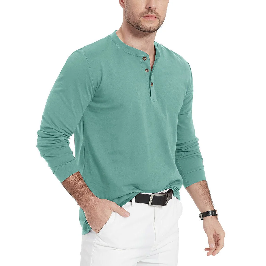 Men's Henley Long Sleeve Cotton Casual Moisture Wicking Shirts