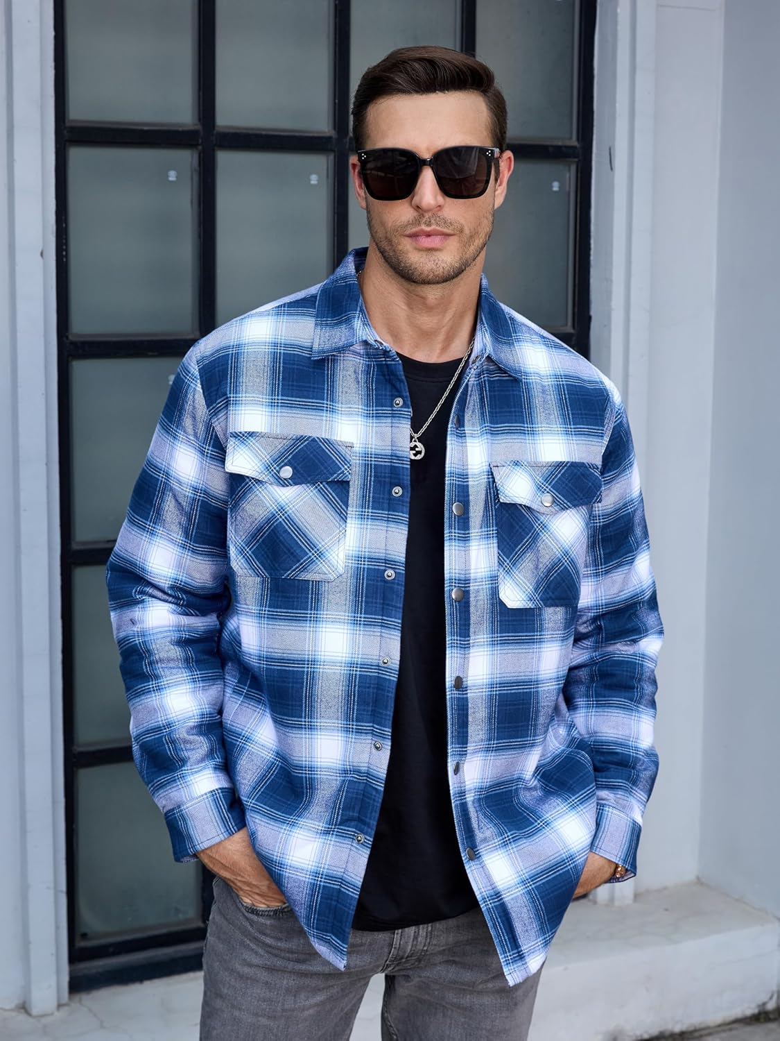 Men's Flannel Shirt Long Sleeve Button Down Jacket