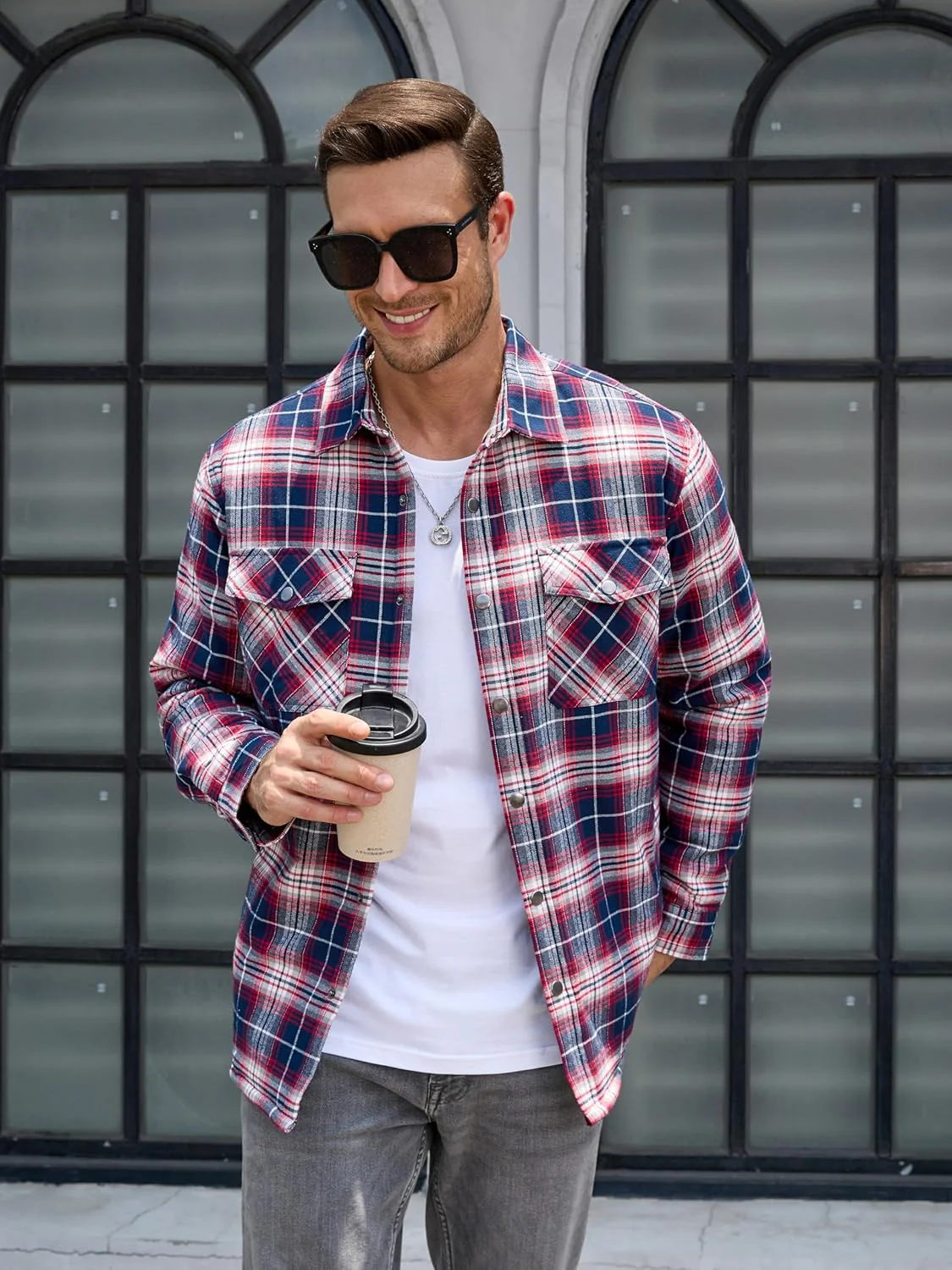 Men's Flannel Shirt Long Sleeve Button Down Jacket