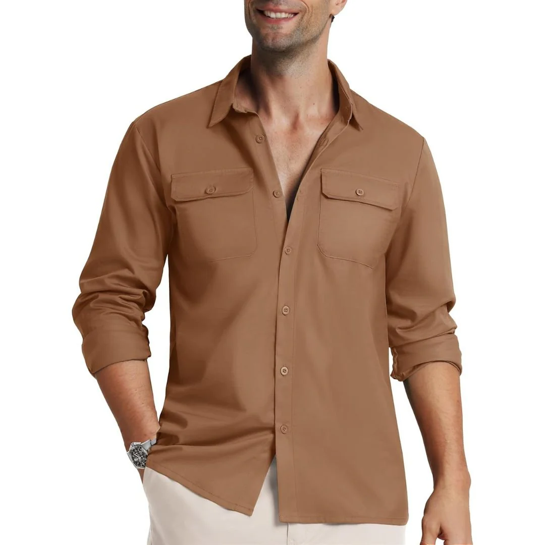 Men's Cotton Casual Button-Up Long Sleeve Shirts