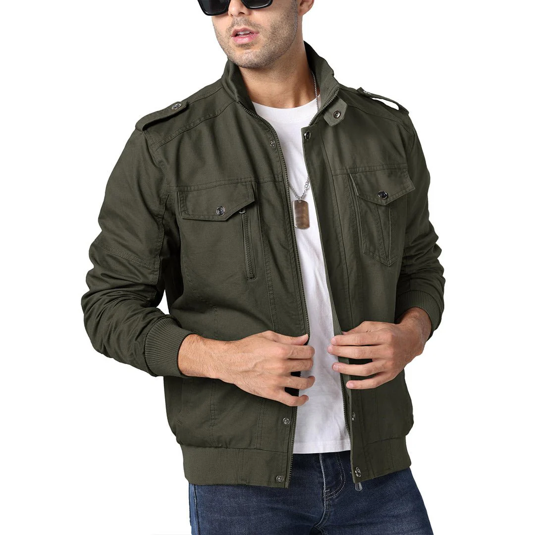 Men's Lightweight Casual Cotton Military Cargo Jacket