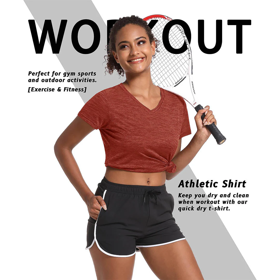 Women's Quick Dry Athletic V-Neck Yoga Gym T-shirts