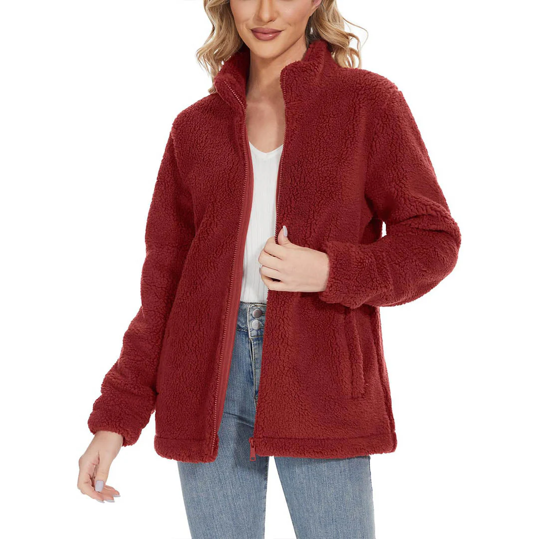 Women's Sherpa Fleece Full Zip Fuzzy Jackets