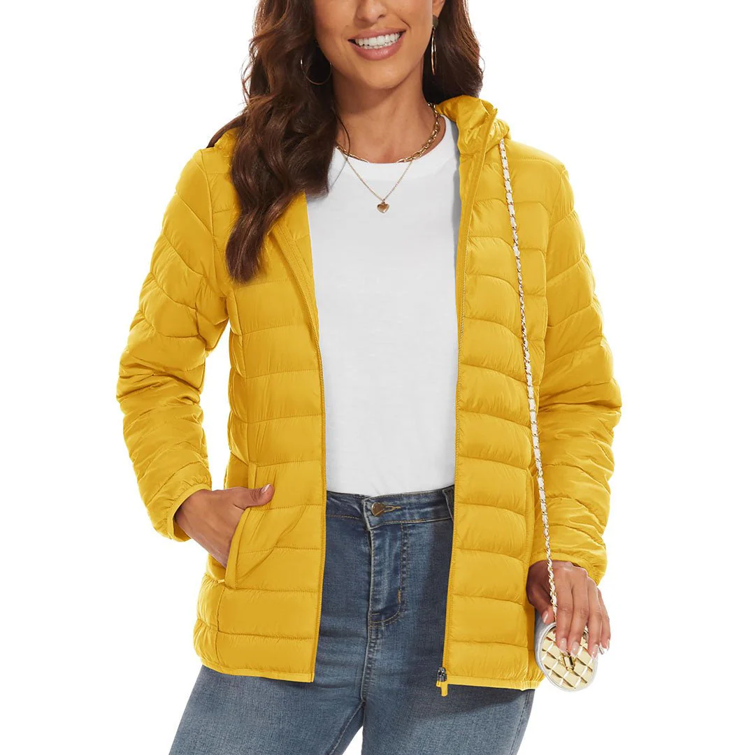 Women's Lightweight Puffer Full-zip Water-Resistant Winter Coat with Hood