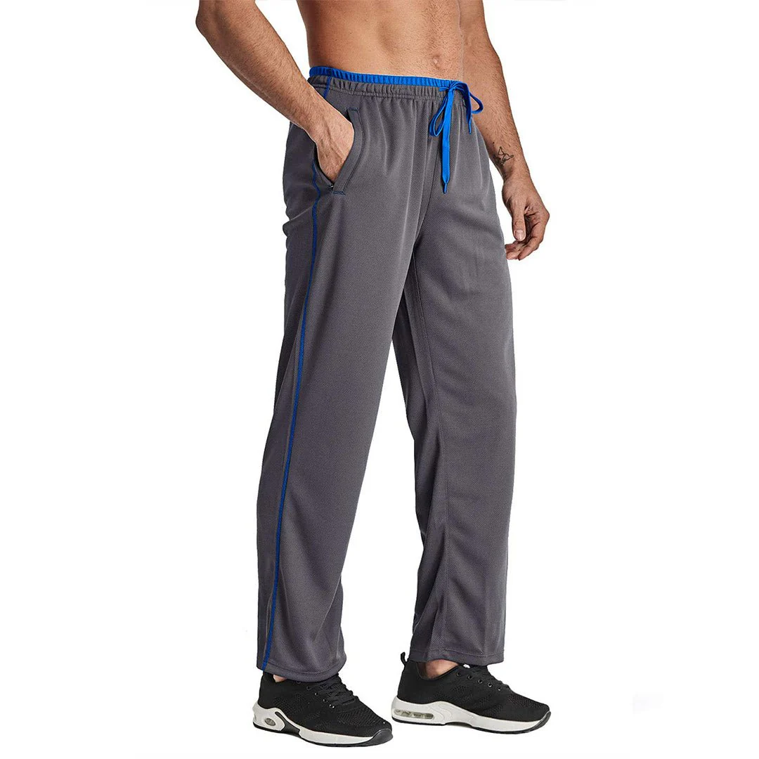 Men's Casual Open Bottom Mesh Sweatpants with Pockets