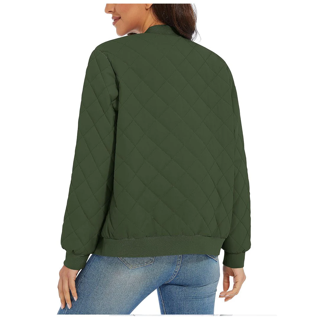 Women's Diamond Quilted Jackets Lightweight Casual Bomber Jacket