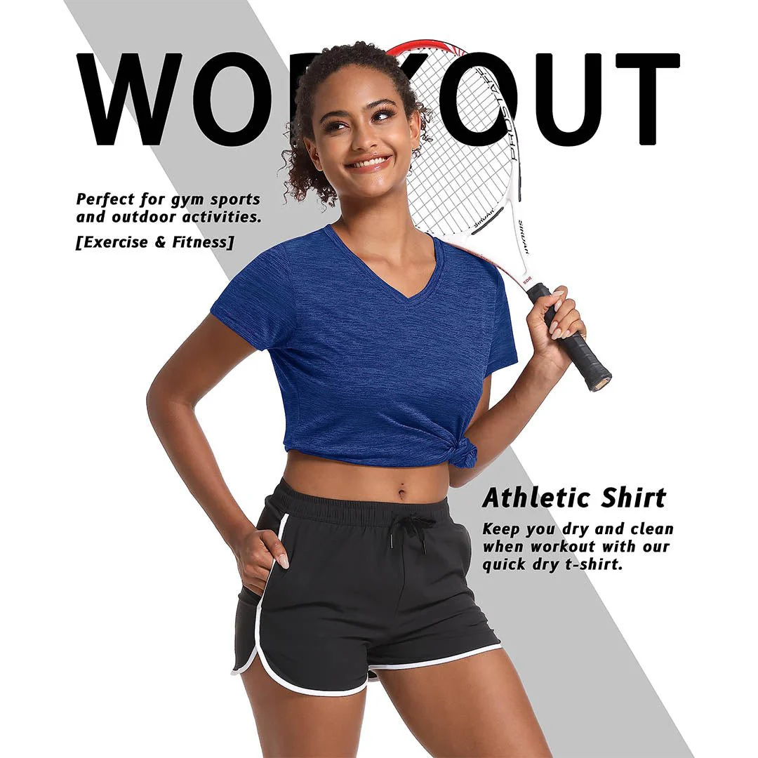 Women's Quick Dry Athletic V-Neck Yoga Gym T-shirts