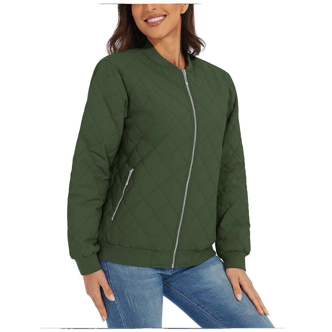 Women's Diamond Quilted Jackets Lightweight Casual Bomber Jacket