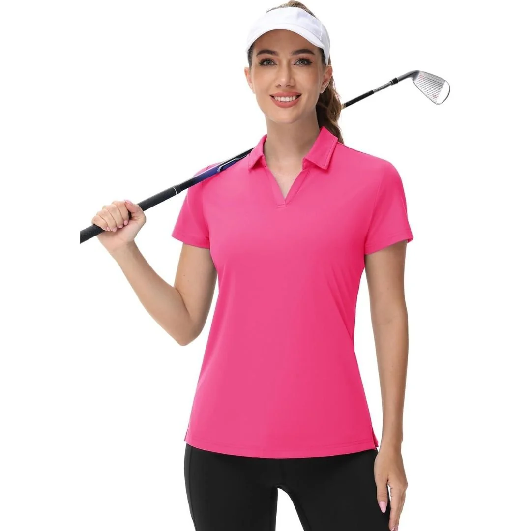Womens V Neck Quick Dry UPF 50+ Golf Polo Shirt