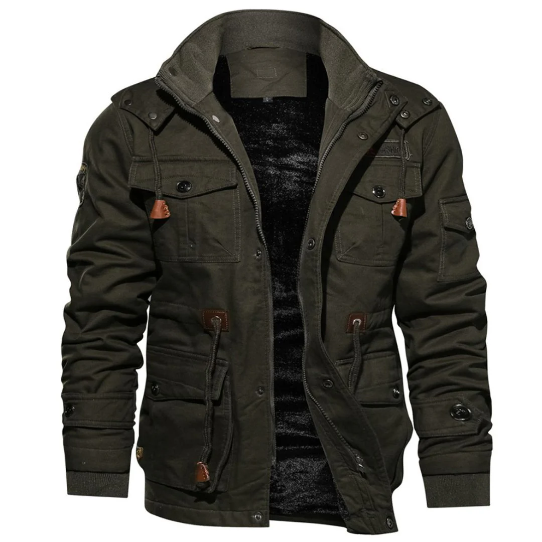 Men's Winter Cotton Fleece Lined Coats Warm Cargo Jackets with Hooded