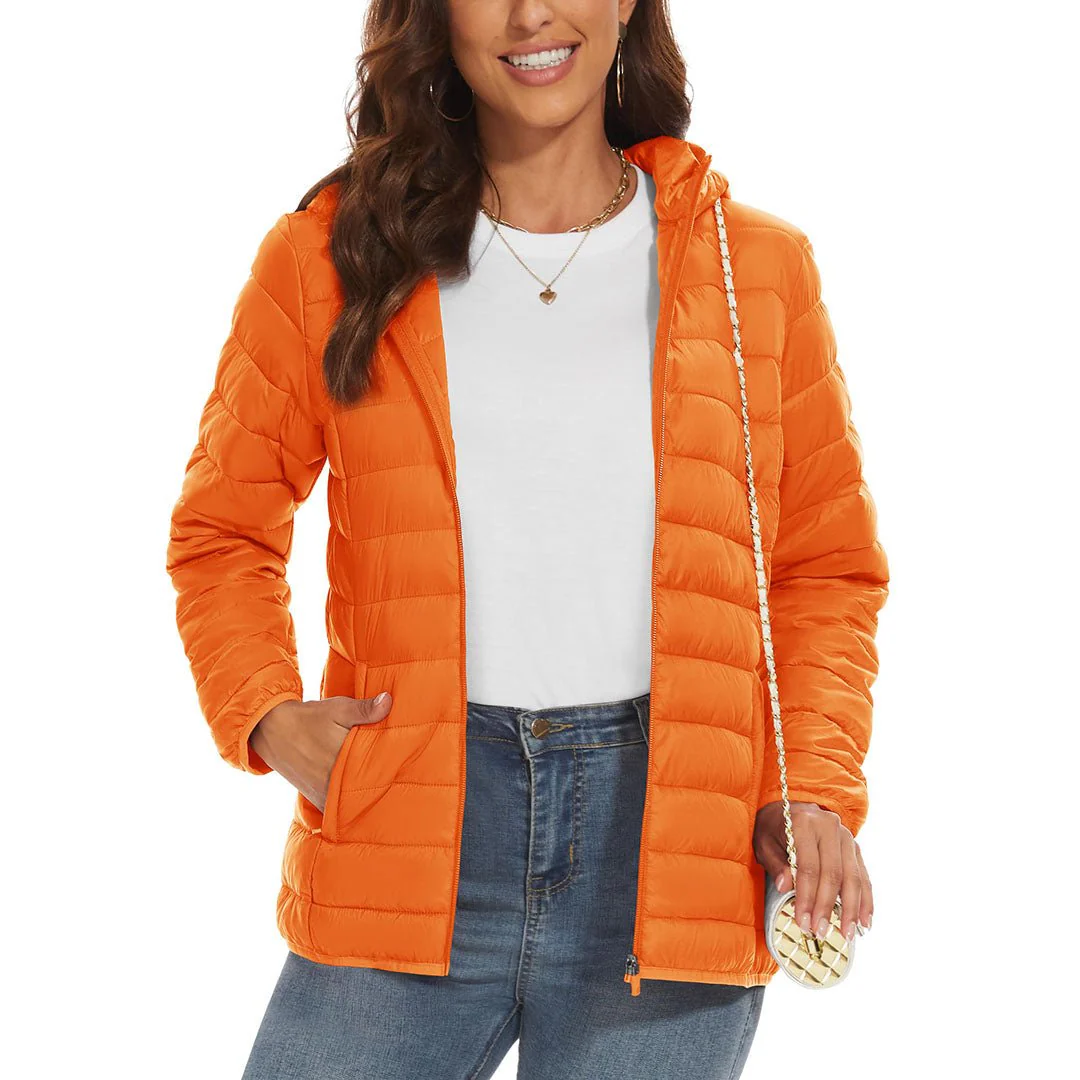 Women's Lightweight Puffer Full-zip Water-Resistant Winter Coat with Hood