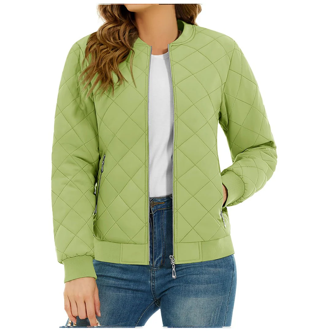 Women's Diamond Quilted Jackets Lightweight Casual Bomber Jacket