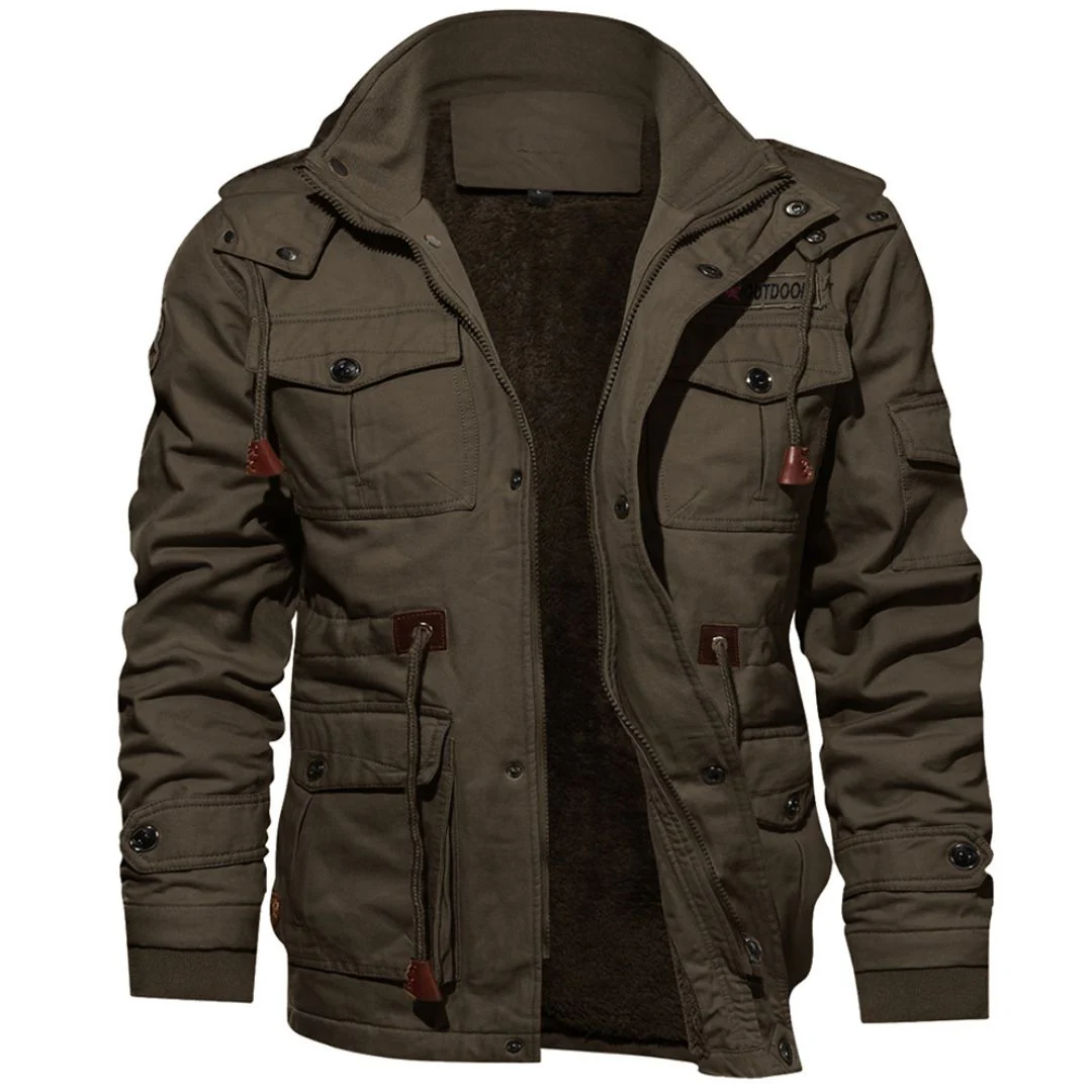Men's Winter Cotton Fleece Lined Coats Warm Cargo Jackets with Hooded
