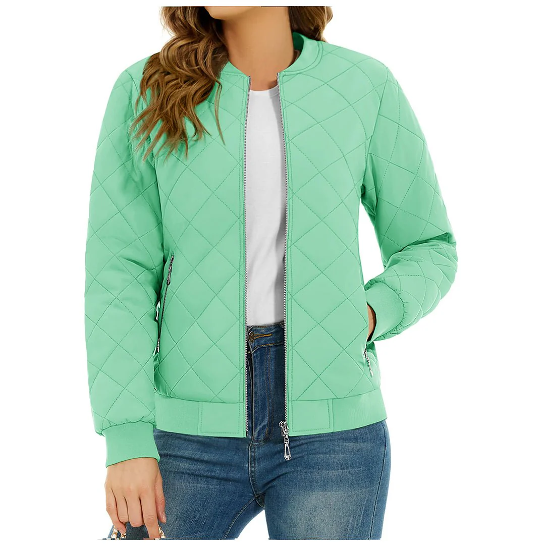 Women's Diamond Quilted Jackets Lightweight Casual Bomber Jacket