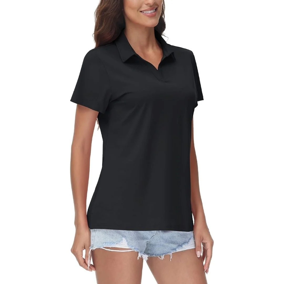 Womens V Neck Quick Dry UPF 50+ Golf Polo Shirt