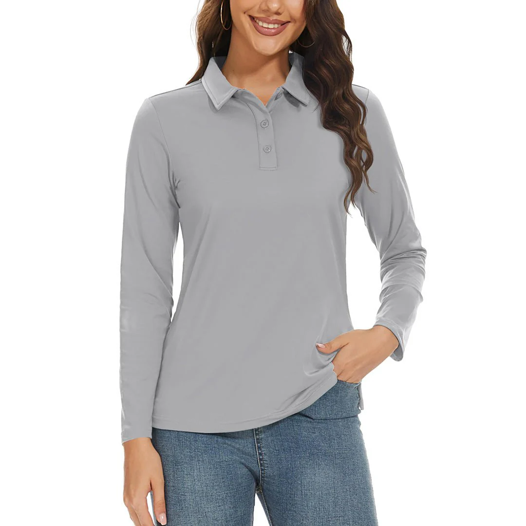 Women's Golf UPF 50+ Sun Protection 3-Button Quick Dry Long Sleeve Polo Shirts