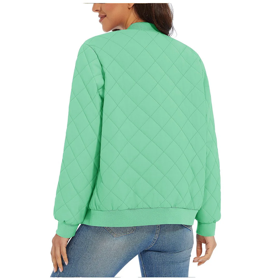 Women's Diamond Quilted Jackets Lightweight Casual Bomber Jacket