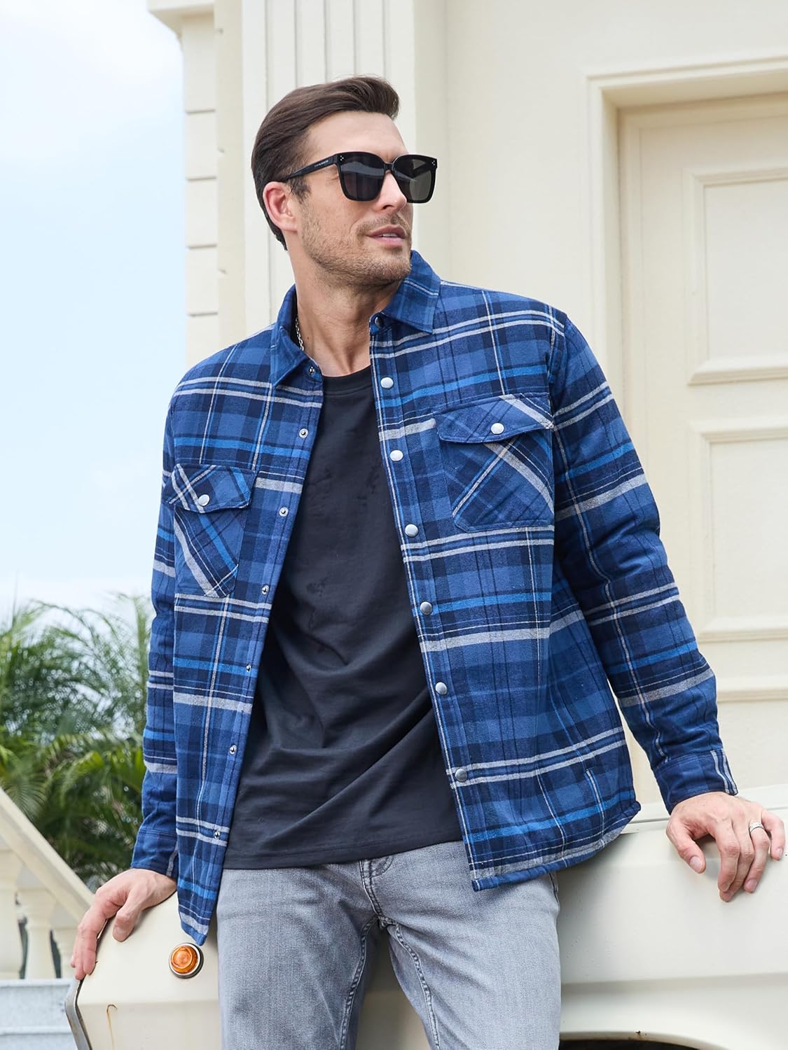Men's Flannel Shirt Long Sleeve Button Down Jacket