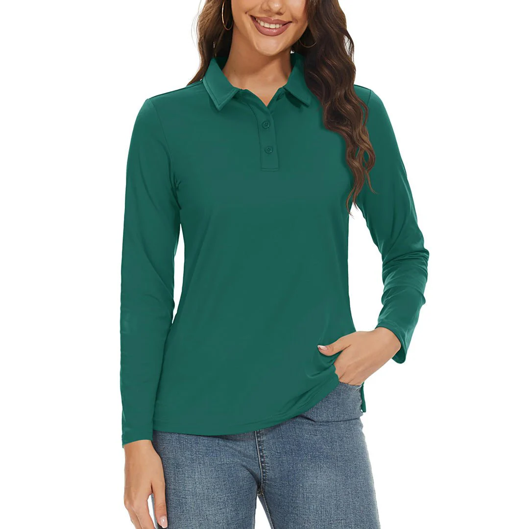 Women's Golf UPF 50+ Sun Protection 3-Button Quick Dry Long Sleeve Polo Shirts