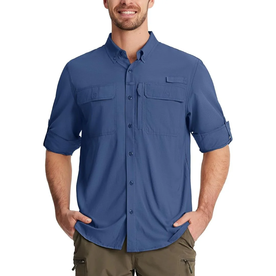 Men's Fishing Shirts UPF50+ Sun Protection Shirts with Zipper Pockets