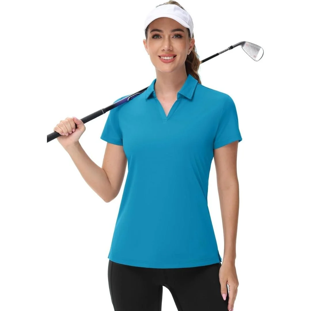 Womens V Neck Quick Dry UPF 50+ Golf Polo Shirt