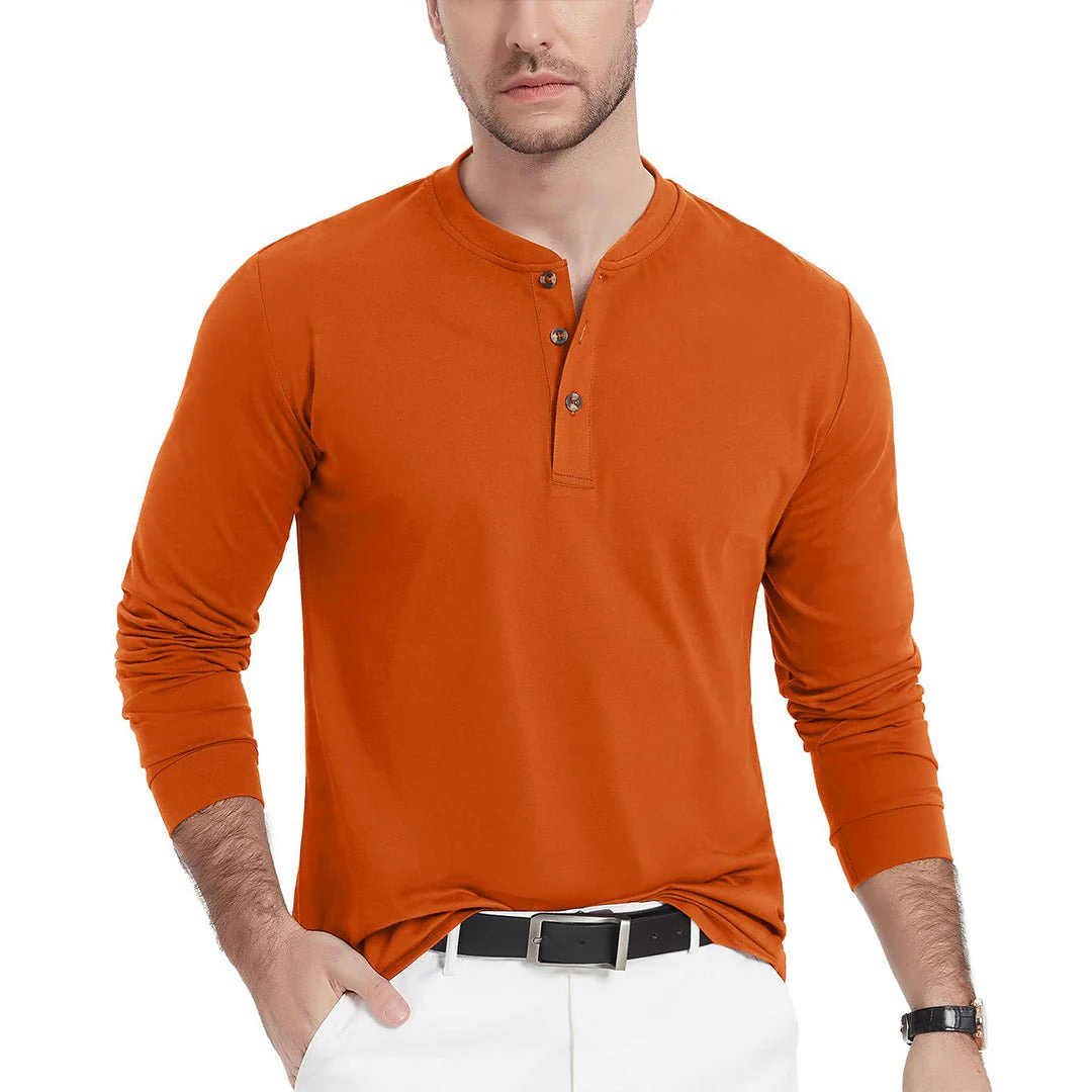 Men's Henley Long Sleeve Cotton Casual Moisture Wicking Shirts