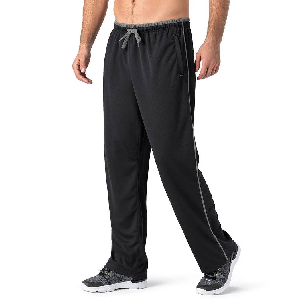 Men's Casual Open Bottom Mesh Sweatpants with Pockets