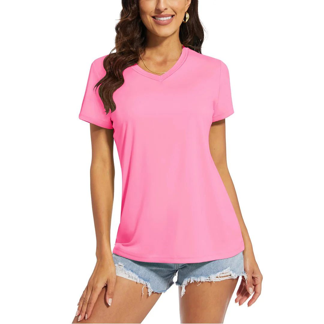 Women's UPF 50+ Sun Protection V-Neck Quick Dry Short Sleeve T-shirts