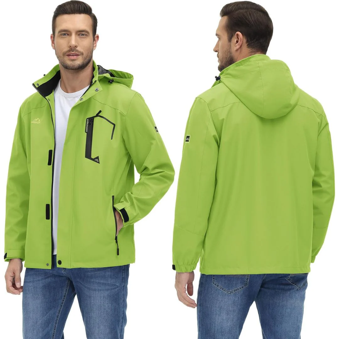 Men's Lightweight Waterproof Windproof Outdoor Hiking Jacket with Zipped Pockets