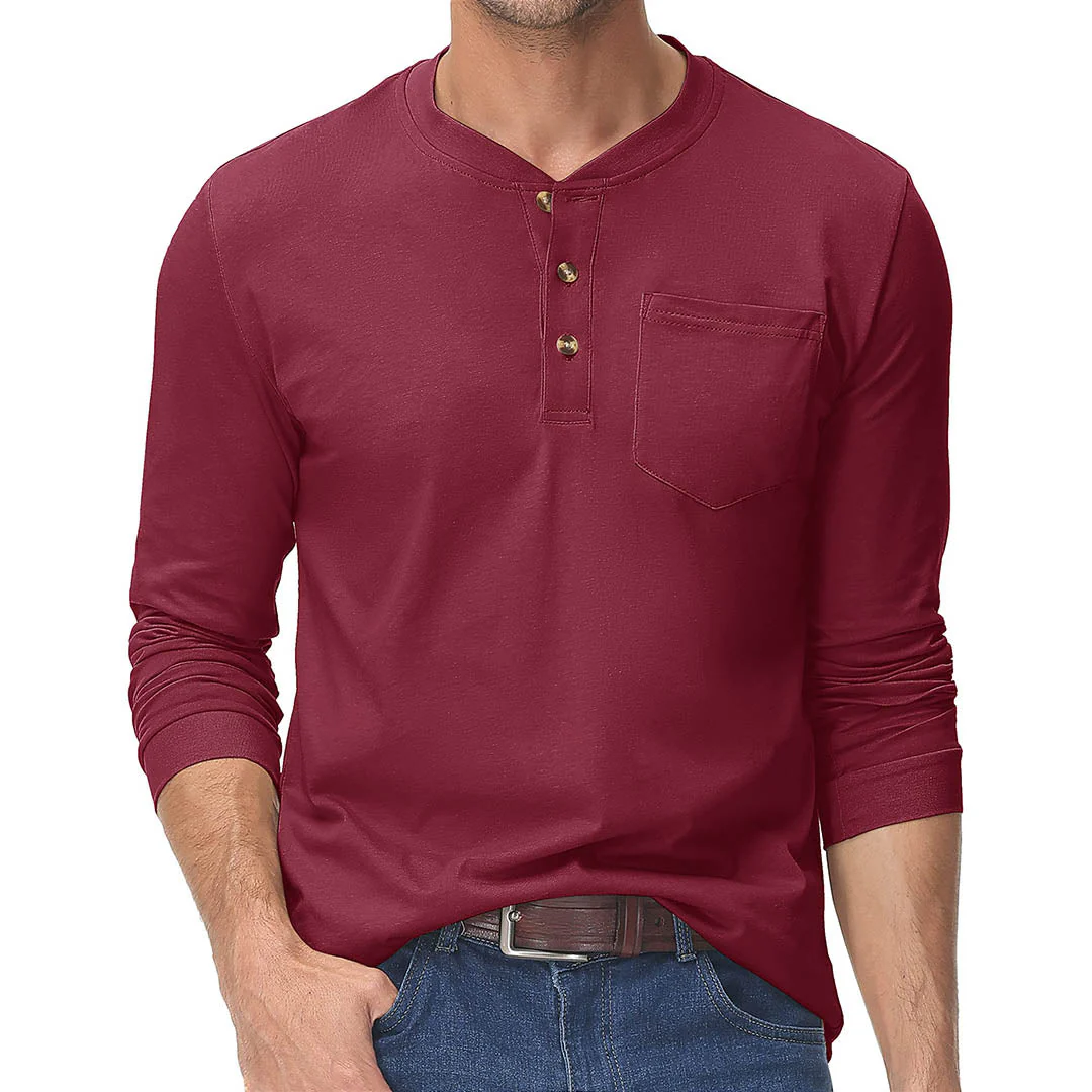 Men's Cotton Henley Moisture Wicking Casual Shirts Long Sleeve