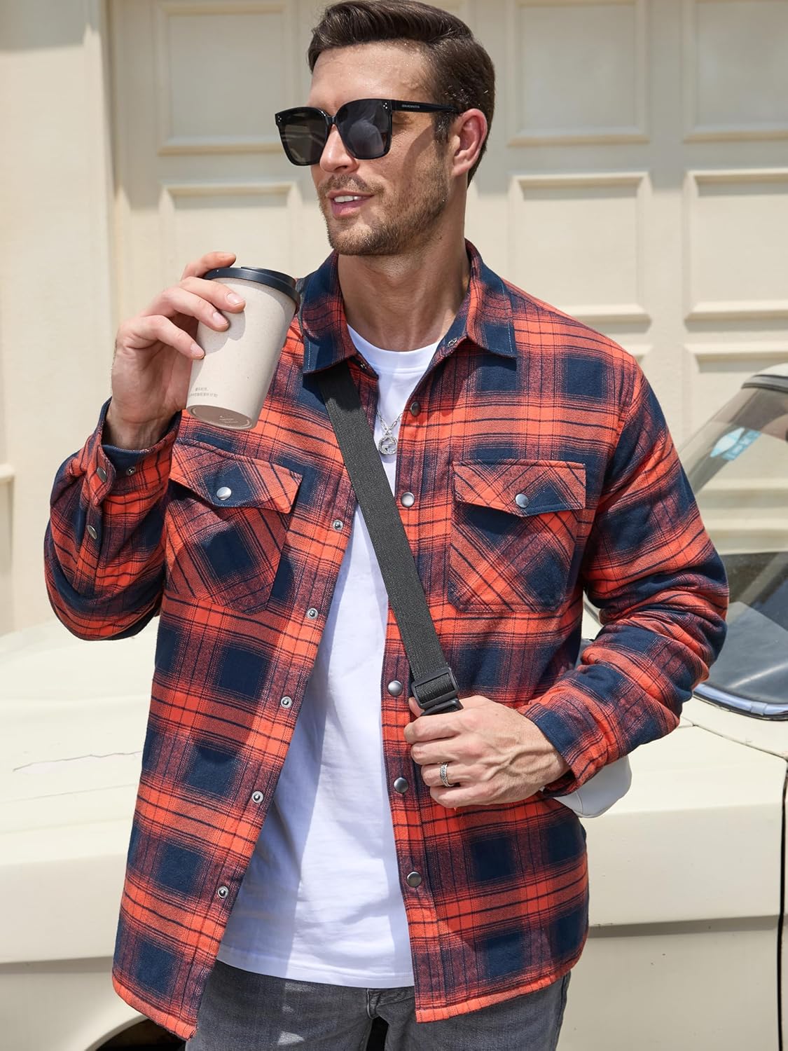 Men's Flannel Shirt Long Sleeve Button Down Jacket