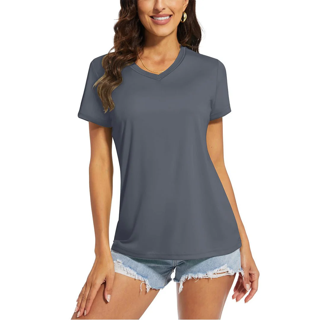 Women's UPF 50+ Sun Protection V-Neck Quick Dry Short Sleeve T-shirts