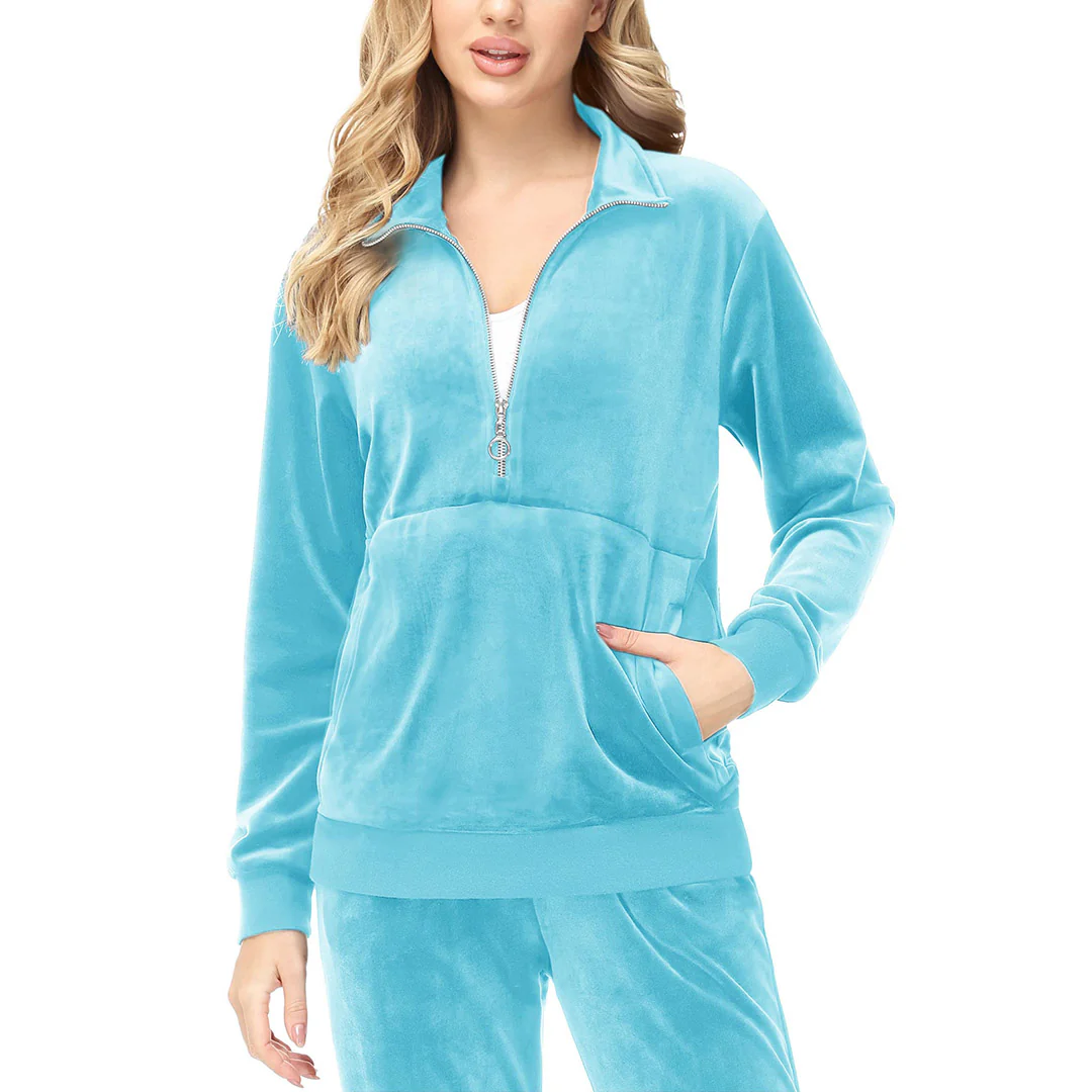 Women's Half Zip Velour Pullovers